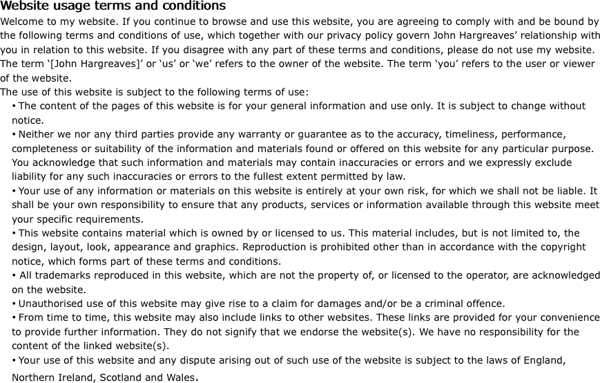 Website usage terms and conditions 